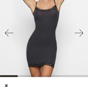 Skims Elegant Black Lace Trim Slip Dress